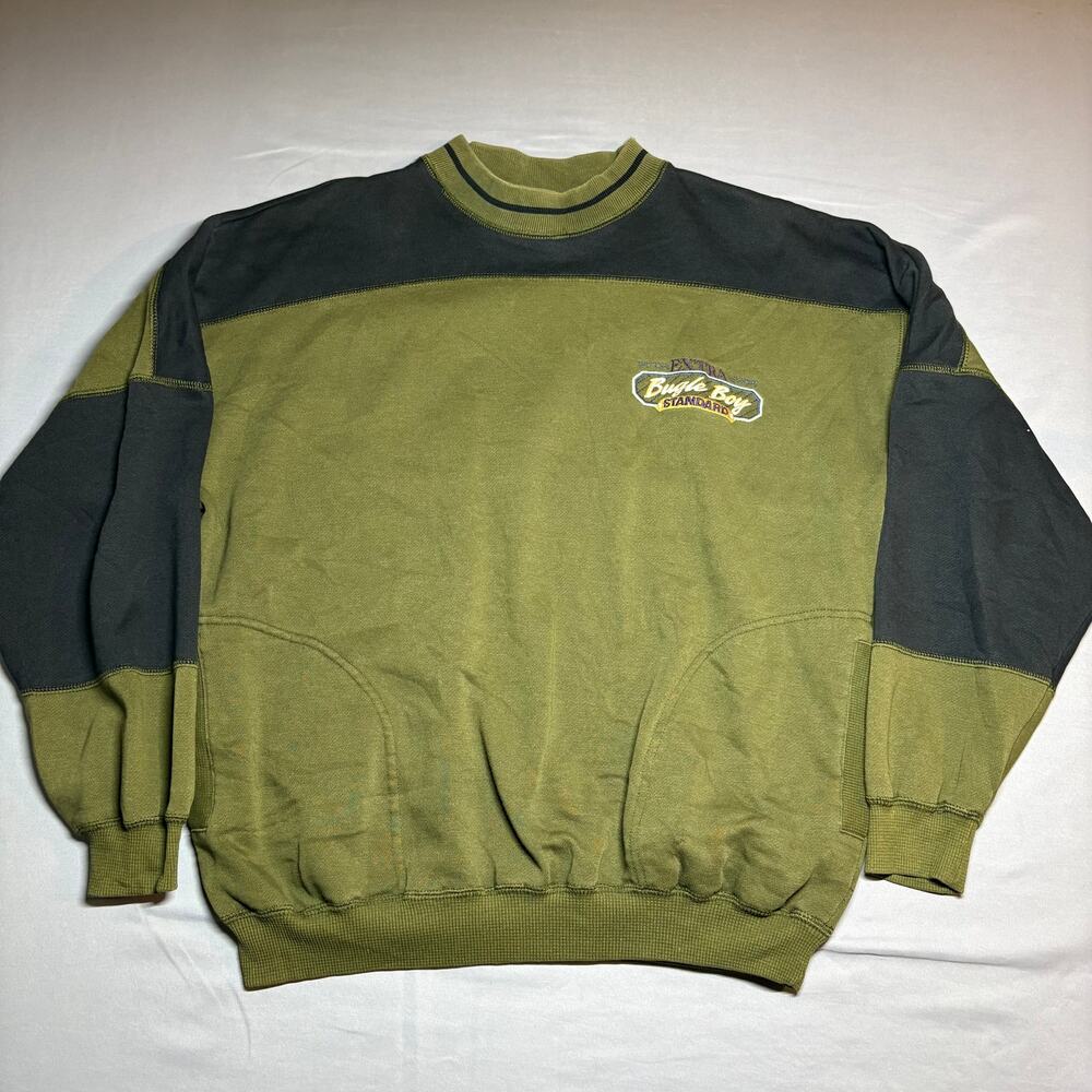 vintage 1990s bugle boy olive green and black colorblock crewneck sweatshirt